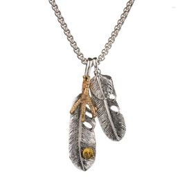 Pendant Necklaces 2023 Fashion Golden Retro Feather Male Eagle Claw Titanium Steel Necklace Boy Jewelry Boyfriend Gift Jalentine