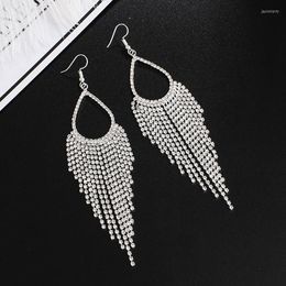 Dangle Earrings Women Clear Crystal Long Tassel Drop Dangles Rhinestone Female Water Dangling Earring Statement Jewellery E620