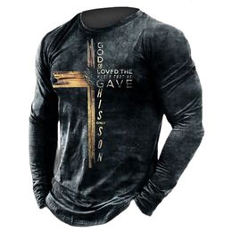 Men's T-Shirts Vintage Jesus 3d Print Men's T-shirt Street Cool Casual Trend Cross Style Long Sleeve O-neck Loose Oversized Pullover Camiseta 230303
