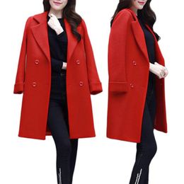 Women's Wool & Blends Women Autumn/Winter High-end Woollen Coat Female Mid-Length Temperament Casual Korean Splicing Cocoon-Shaped Slim Jacke