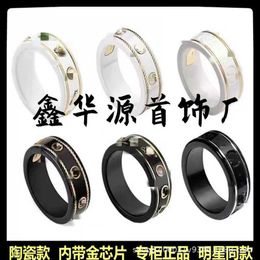 20% OFF 2023 New Luxury High Quality Fashion Jewellery for Black and White Ceramic Fried Dough Twists Gold Double Sided Couple Ring
