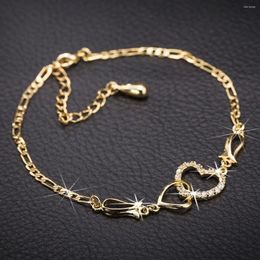 Anklets 2023 Fashion Anklet Gold Colour Hollow Out Heart Shape Clear Cubic Zirconia 25cm Long Show Your Ankles In Summer 1 Piece