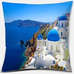 Pillow Greek Santorini Series Landscape Pattern Square Case Cover Home Sofa Textile El