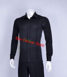 Stage Wear Men Long Sleeve Black Dance Clothes 2023 Design Standard Gentleman Latin Ballroom Waltz Flamenco Dancing Shirt