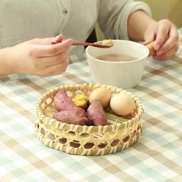 Kitchen Storage & Organisation Fruit Snack Tray Basket Handmade Primary Colour Bamboo Woven Simple Breakfast Food Indoor Household Items