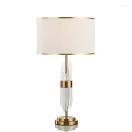 Table Lamps Nordic Lamp Post-Modern Luxury Simple Copper-Plated Glass Tube Fabric Shade Bedside For Living Room Bedroom