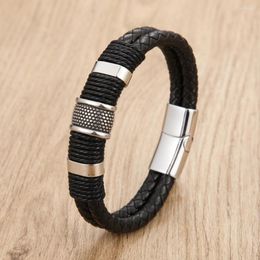 Charm Bracelets Retro Style Black Leather For Men Women Steel Magnetic Braided Ly Designed Rope Winding Jewelry Gift
