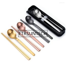 Dinnerware Sets 50sets Stainless Steel Spoon Chopsticks Travel Outdoor Camping Cutlery Tools Portable Tableware