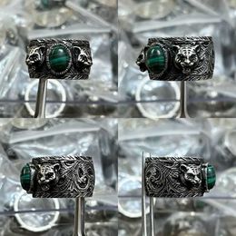 Fashion Collection 2023 New Luxury High Quality Fashion Jewellery for garden head double malachite green complex pattern animal silver year of the tiger ring