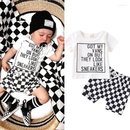 Clothing Sets FOCUSNORM 0-3Y Summer Causal Baby Boys Clothes 2pcs Letter Printing Short Sleeve T Shirts Plaid Shorts