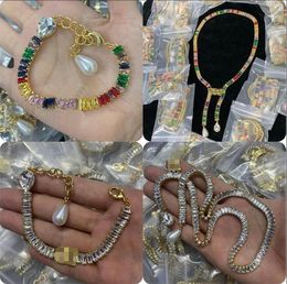 Luxury Designed crystal Necklaces D Leeter Colour Diamonds Pearl pendants women's Bracelet Brass 18K gold plated ladies Designer Jewelry HDS2 ---003