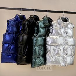 Women's Vests Plus Size Women Autumn Waistcoat Glossy Bright 2023 Vest Winter Warm Korean Down Sleeveless Jacket 3XL 4XL Black Blue