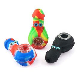 Colourful Silicone Octopus Style Pipes Herb Tobacco Oil Rigs Glass Hole Philtre Bowl Portable Handpipes Smoking Cigarette Hand Holder Tube