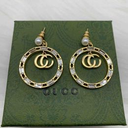 family year letters rectangular diamond pearl earrings feminine temperament light Circle Earrings Luxury ornament