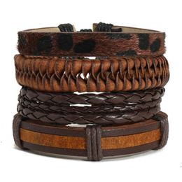 Rope Leather Handmade Braided Multilayer Charm Bracelets Set Adjustable Bangle Party Jewelry For Men Women