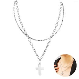 Pendant Necklaces Trendy Two Layered Chain Necklace For Women Men Punk Fashion Cross Pendants Silver Color Bohemia Goth Party Jewelry Gifts