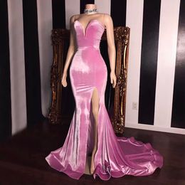 Evening Dresses New Prom Party Gown Plus Size Formal Girls Pageant Satin Custom Floor-Length Mermaid Trumpet Sweetheart Sleeveless Thigh-High Slits Sweep Train