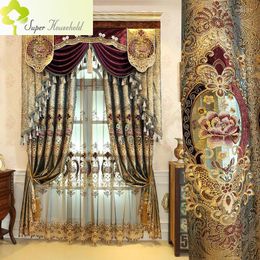 Curtain European And American Style Royal Curtains For Living Room Window Luxury Gold Water-soluble Embroidered Fabric