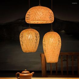 Pendant Lamps Retro Bamboo Weaving LED Hanging Lamp Art Handmade Lantern Chandeliers Vintage E27 Dining Room Cafe Decor Lights Fixture