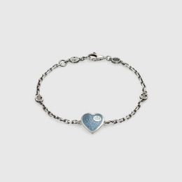 Top designer Jewellery interlocking sterling silver sky-blue enamel love bracelet family women's light gift