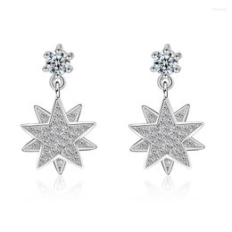 Stud Earrings Luxury For Women Girl's Gift Real Pure 925 Sterling Silver With Crystal Zircon Stone Party Jewellery