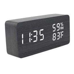 Clocks Accessories Other & Home Decorations Electronic Desktop Voice Control USB/ Powered LED Wooden Clock Temperature And Humidity Displ