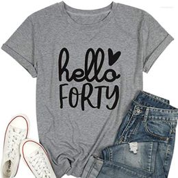 Women's T Shirts Hello Forty T-shirt Women 40th Birthday Cute Print Short Sleeve Graphic Tee Tops Ladies 40 Years Old Clothes Mama Gifts
