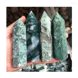 Decorative Figurines Green Moss Agate Wand Point Natural Crystal Healing Gemstone For Sale