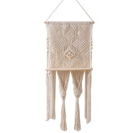 Jewellery Pouches Bags Macrame Wall Hanging Shelf Wood Floating Storage Plant Holder Bookshelf Bohemian Decor