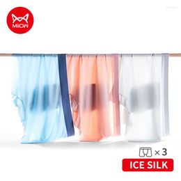 Underpants MiiOW 3pcs 120S Ice Silk Men Underwear Summer Ultra-thin Tanslucent Sexy Boxer Shorts One-piece Seamless Men's Panties Trunks