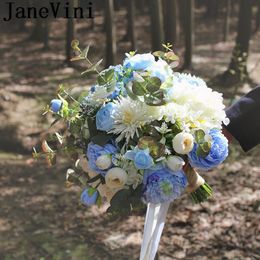 Wedding Flowers JaneVini Sky Blue Rose Articielle Bouquet For Bride Silk Bridesmaid Flower Ivory Peony Bridal Ramo Noiva