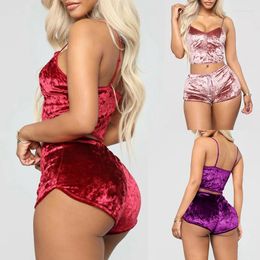 Women's Sleepwear Sexy Pajama Party Set 2pcs Velvet Spaghetti Strap Shorts Ladies Female