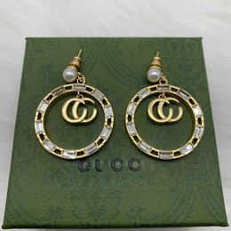 Top designer Jewellery family year letters rectangular diamond pearl earrings feminine temperament light Circle Earrings