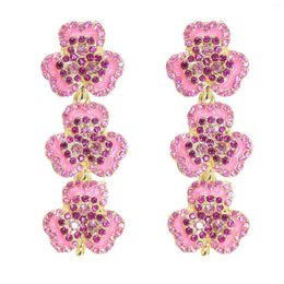 Dangle Earrings Cute 3 Layers Flower Drop For Women Girl Pendientes Pink Green Crystal Big Chic Party Jewellery