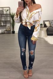 Designer Women Lapel Neck Shirt New Spring Printed Blouse Floral Blouses Fashion Shirts Tops Long Sleeved shirt Tees Size S -2XL