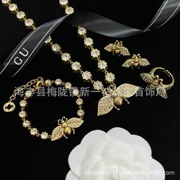 Design luxury Jewellery Heavy Industry Inlaid Rhinestone Bee Necklace Bracelet Earring Open Ring Brass