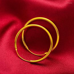 Hoop Earrings Smooth 30mm Circle For Women 24k Gold Plated Fashion Women's Jewelry