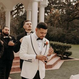 Men's Suits Ivory White Wedding Suit Men Shawl Lapel One Button Jacket Tuxedo Groom Dress 2-piece Coat Vest