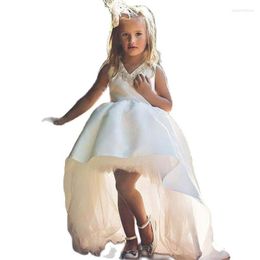 Girl Dresses High Low Ivory Flower Girls Crystal Diamond Lace Communion Pageant Gown Kids Clothes For Birthday