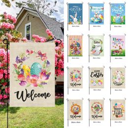 Party Decoration 1Pc Easter Garden Flag Welcome Banner Eggs Printed Hanging For Home 2023