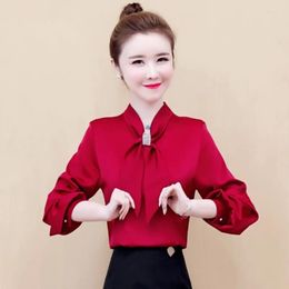 Women's Blouses Women's Formal Chiffon Fashion Ladies Long Sleeve Work Office Fall Bow Tie Temperament Jacket Wild Shirt Western Style