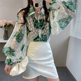 Women's Blouses Casual Blouse Female 2023 Chiffon Embroidery Shirt Women Design Sense Small Print Top Loose Sunscreen