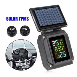 Motorcycle TPMS Car Tyre Pressure Monitoring System 2 External Sensors LCD Display Solor USB Charge Tyre Temperature Alarm