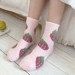 Women Socks Winter Coral Velvet Children Thicken Warm Floor Middle Tube Sleep Short Cute Cotton Female