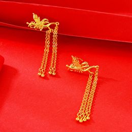 Women Dangle Earrings Peacock Bridal Wedding Jewellery 18k Yellow Gold Filled Classic Lady Accessories