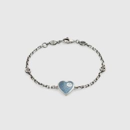 interlocking sterling silver sky-blue enamel love bracelet family women's light gift Luxury ornament