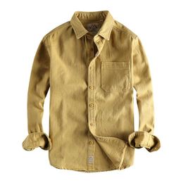 Men's Casual Shirts Cargo Work Safari Style Retro Washed Shirt Men Long Sleeve Thick Twill Fabric Heavy Wash Amekaji Male TopMen's