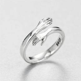 Vintage Hug Rings For Women Silver Color Open Adjustable Electroplating Cuff Wedding Engagement Ring Jewelry Gift