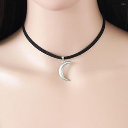 Choker Punk Vintage Black Velvet Simple Silver Colour Moon Pendant Necklace Gothic Neck Jewellery For Women Collares Collier