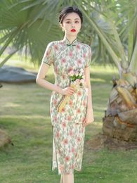 Ethnic Clothing Republican Cheongsam Mid-length Retro Temperament Celebrity Chiffon Spring And Summer Slimming Improved Young Girls